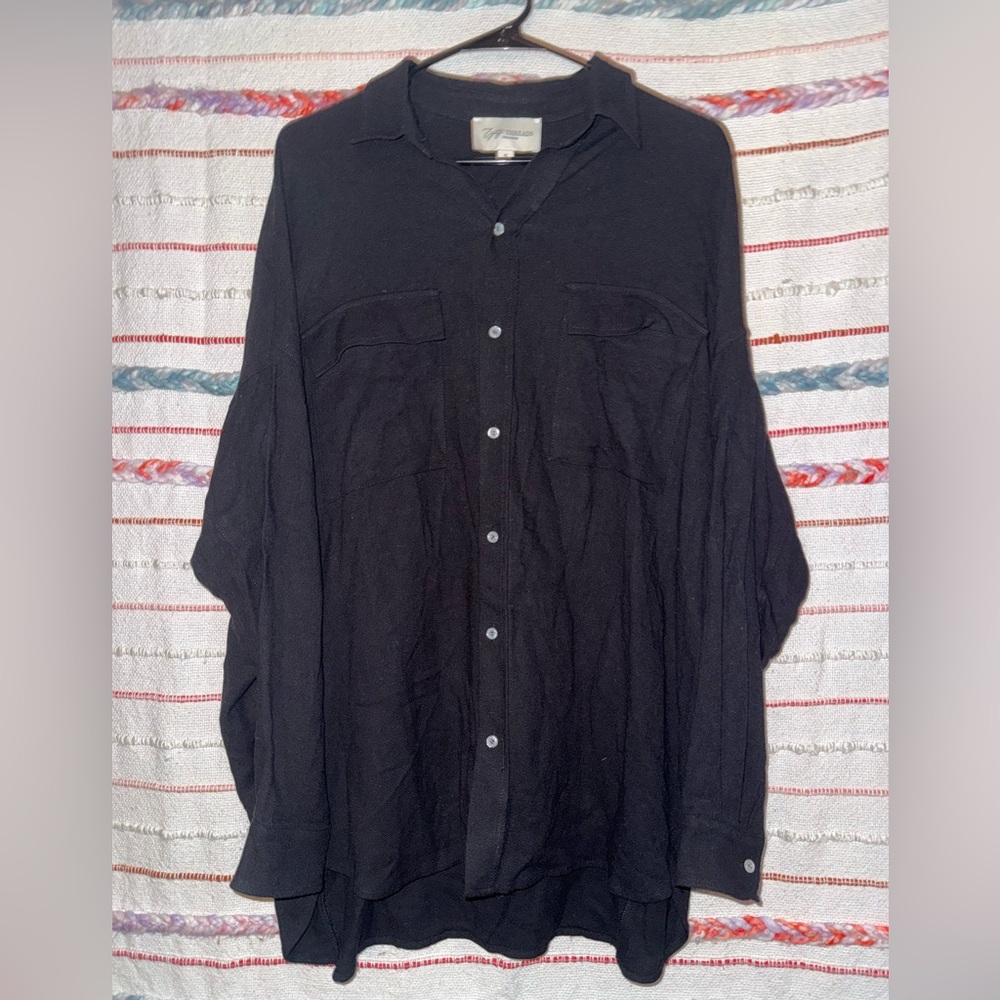 Black Button-Down Women's Shirt - Lightweight Oversized - Size Small